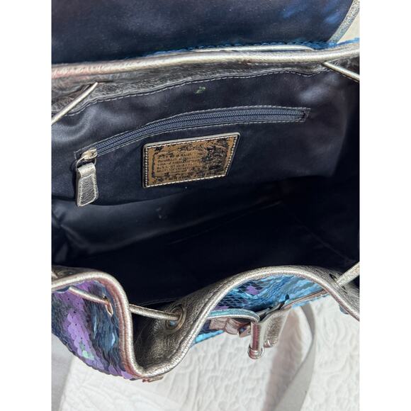Coach Women’s Blue Poppy Sequin Backpack Signature Glitter Travel Bag Designer - Picture 5 of 13